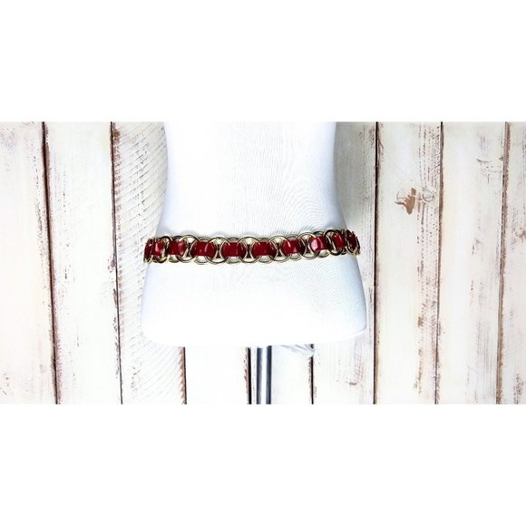 90s vintage red gold chain belt patent leather - Picture 1 of 3